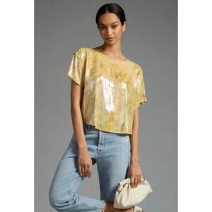 Anthropologie Pilcro Sequin Tech Top Yellow Blouse